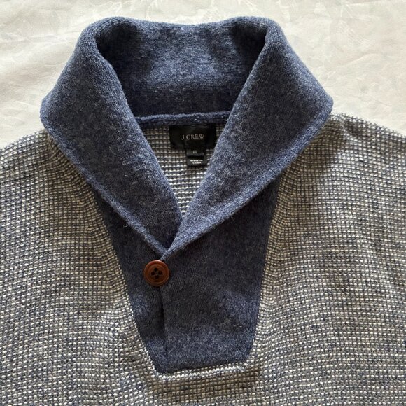 NEW. Never worn. JCrew 100% wool shawl collar sweater. Size Medium - Picture 3 of 5